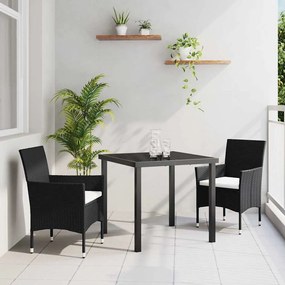 vidaXL Conjunto de Jardim de 3 Peças Preto Rattan Polipele