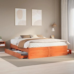 vidaXL Cama sem colchão com gavetas madeira pinho maciça castanho-mel