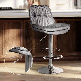 Banco de bar em couro sintético com estrutura prateada 92-113 x 46 x 54 cm cinzento