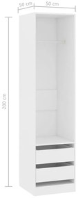 Roupeiro com gavetas 50x50x200 cm derivados de madeira branco