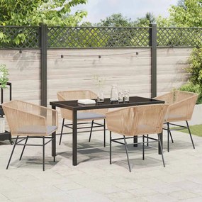 Jogo de jantar de jardim com 5 peças e almofadas marrons em polirattan