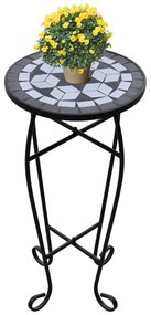 Mesa de apoio para plantas em mosaico preto e branco