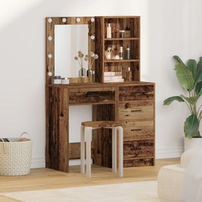 Conjunto de Mesa de Maquiagem 2 Peças com LED Madeira Velha Compensado