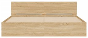 Estrutura cama c/ cabeceira/luzes LED 180x200cm carvalho sonoma