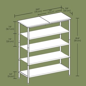 Sapateira com 5 prateleiras de 75 x 30 x 91 cm preta