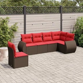 vidaXL 6 pcs conjunto de sofás jardim c/ almofadões vime PE castanho