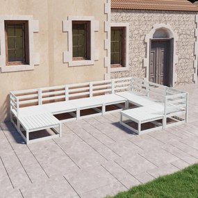 9 pcs conjunto lounge de jardim pinho sólido branco