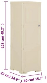 Armário de plástico 40x43x125 cm design de madeira branco nata