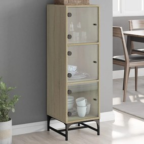 vidaXL Aparador alto c/ portas de vidro 35x37x120 cm carvalho sonoma