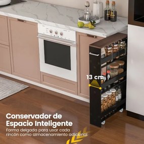 Carrinho de cozinha de arrumação estreito com 4 Estantes Rodas Organizador Móvel Economizador de Espaço para a Casa de Banho 48 x 13 x 81 cm Preto e C