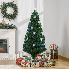 Árvore de Natal Artificial 150 cm Árvore de Natal com 180 Ramos 21 Luzes LED e Fibra Óptica Decoração de Natal Ø60x150 cm Verde