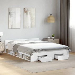vidaXL Estrutura de cama c/ gavetas 135x190cm derivados madeira branco