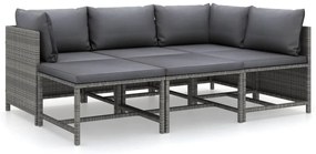 6 pcs conjunto lounge de jardim c/ almofadões vime PE cinzento