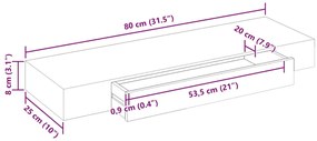 Prateleiras de parede suspensas com gavetas 2 pcs branco 80 cm