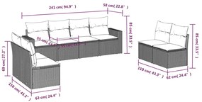 8 pcs conjunto sofás de jardim c/ almofadões vime PE cinzento