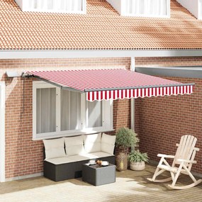vidaXL Toldo Retrátil Manual com LED Listrado Vermelho e Branco 350x250 cm