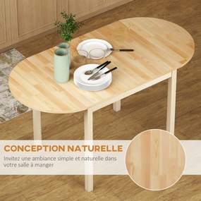 Mesa de jantar dobrável oval em madeira maciça 140 x 70 x 75 cm, com 2 abas (CADEIRAS NÃO INCLUIDAS), que ocupa pouco espaço,  Cor: natural