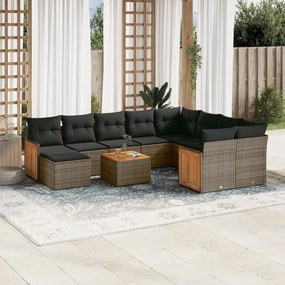 vidaXL 11 pcs conjunto sofás de jardim c/ almofadões vime PE cinzento
