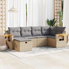 6 pcs conjunto de sofás p/ jardim com almofadões vime PE bege