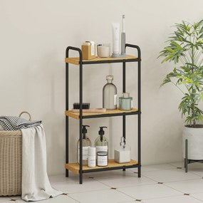 Estante de Casa de Banho de Bambu de 3 Níveis Estante de Armazenamento com 3 Prateleiras Ripas e Estrutura de Aço 41,5x21,5x77,5 cm Madeira e Preto