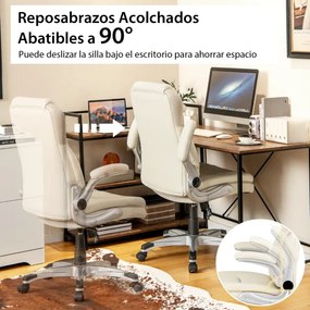 Cadeira de escritório em couro PU com função de balanço giratória de 360° e apoios de braços rebatíveis 72 x 72 x 108-118 cm Branco