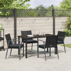 Conjunto de Jantar de Jardim com 5 Peças e Almofadas Preto em Rattan S