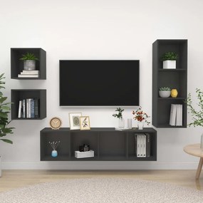 vidaXL 4 pcs conjunto de móveis de TV contraplacado cinzento