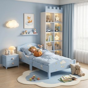 Cama Infantil, 146 x 76,5 x 54,5 cm (COLCHÃO NÃO INCLUIDO), Barreiras de Segurança Elevadas, Azul