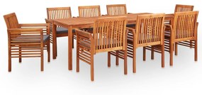 278906 vidaXL 9 pcs conjunto de jantar exterior c/ almofadões acácia maciça