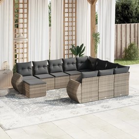 11 pcs conjunto sofás de jardim c/ almofadões vime PE cinzento