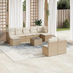 vidaXL 10 pcs conjunto de sofás p/ jardim com almofadões vime PE bege
