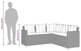 Sofá de jardim forma de L c/ mesa e almofadões vime PE bege