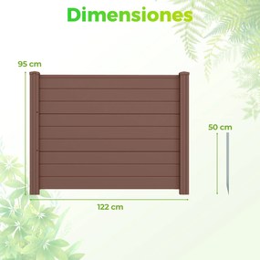 Conjunto com 3 painéis e privacidade para exterior e estacas metálicas 122 x 95 cm, em formato reto ou em U; cobertura para caixote do lixo, Castanho