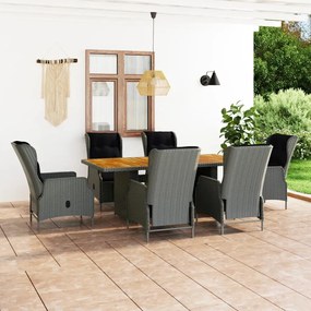 vidaXL 7 pcs conj. jantar exterior + almofadões vime PE cinzento-claro