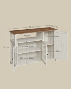 Armário de cozinha 33 x 110 x 75 cm com 3 portas em castanho mel e branco vintage