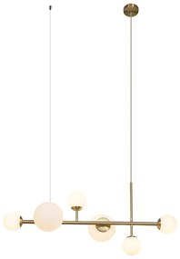 Candeeiro suspenso Hotel Chic dourado com vidro branco opalino 6 luzes - Monaco Chique de hotel