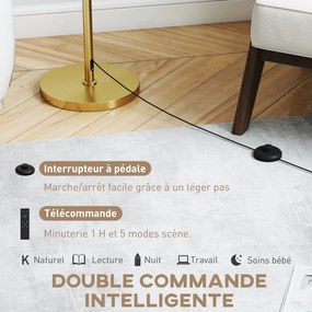 Candeeiro de pé para sala de estar, candeeiro de pé com regulador de intensidade e comando à distância, abajur em linho, altura ajustável entre 133 e