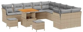 Conjunto de Sofá de Jardim de 13 Peças com Almofadas Bege Rattan Polié
