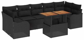 Conjunto de sofá de jardim com 8 peças e almofadas de rattan poliéster