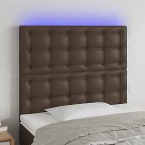 vidaXL Cabeceira cama c/ LED couro artif. 100x5x118/128 cm castanho