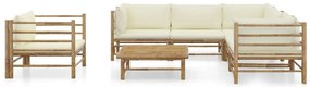 7 pcs conj. lounge p/ jardim em bambu c/ almofadões branco nata