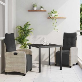 vidaXL Conjunto de Jantar de Jardim de 3 Peças Cinza Claro de Rattan Poliéster