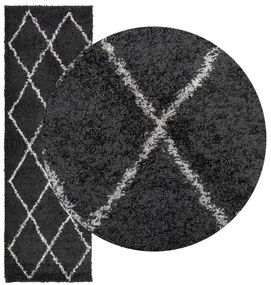 Tapete shaggy de pelo alto PAMPLONA 80x250 cm preto e creme