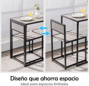 Conjunto cozinha com Mesa Compacta e 2 Cadeiras com Estrutura Metálica para Pequenos Espaços Cozinha Sala de Jantar Bistró Cinzento