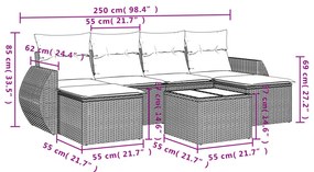 7 pcs conjunto sofás p/ jardim c/ almofadões vime PE cinzento