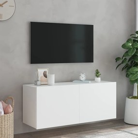 Móvel de parede para TV com luzes LED 100x35x41 cm branco