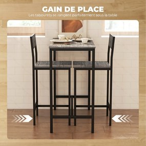 Conjunto de mesa de bar com bancos, mesa de jantar alta com 2 cadeiras de bar, apoios para os pés e encostos, cinzento