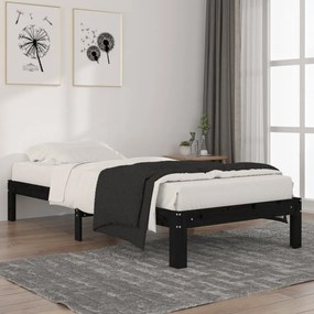 Estrutura de cama 90 x 200 cm madeira de pinho maciça preto