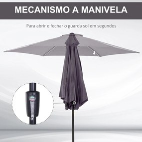 Guarda-Sol de Jardim Ø270x235cm Reclinável com Manivela e 6 Hastes - C