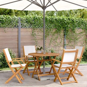 vidaXL 5 pcs conj. jantar p/ jardim tecido/madeira maciça branco nata